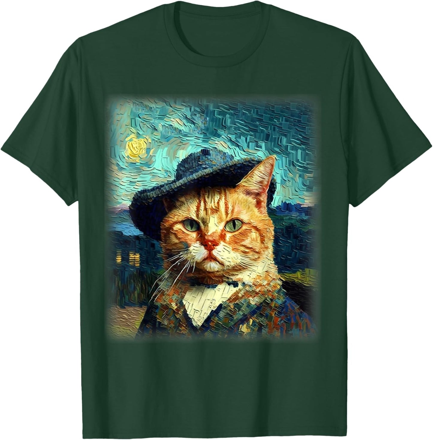 Starry Night Cat, Van Gogh Cat, Cat Mom, Cat Dad, Cat Lover T-Shirt - T-Shirt | Forest