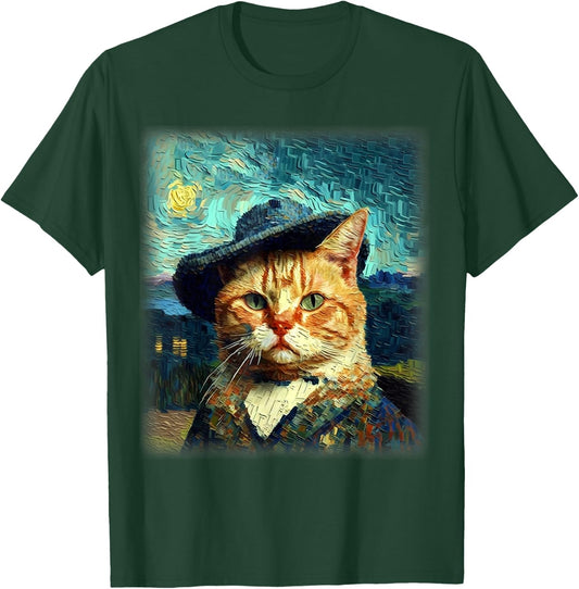 Starry Night Cat, Van Gogh Cat, Cat Mom, Cat Dad, Cat Lover T-Shirt - T-Shirt | Forest