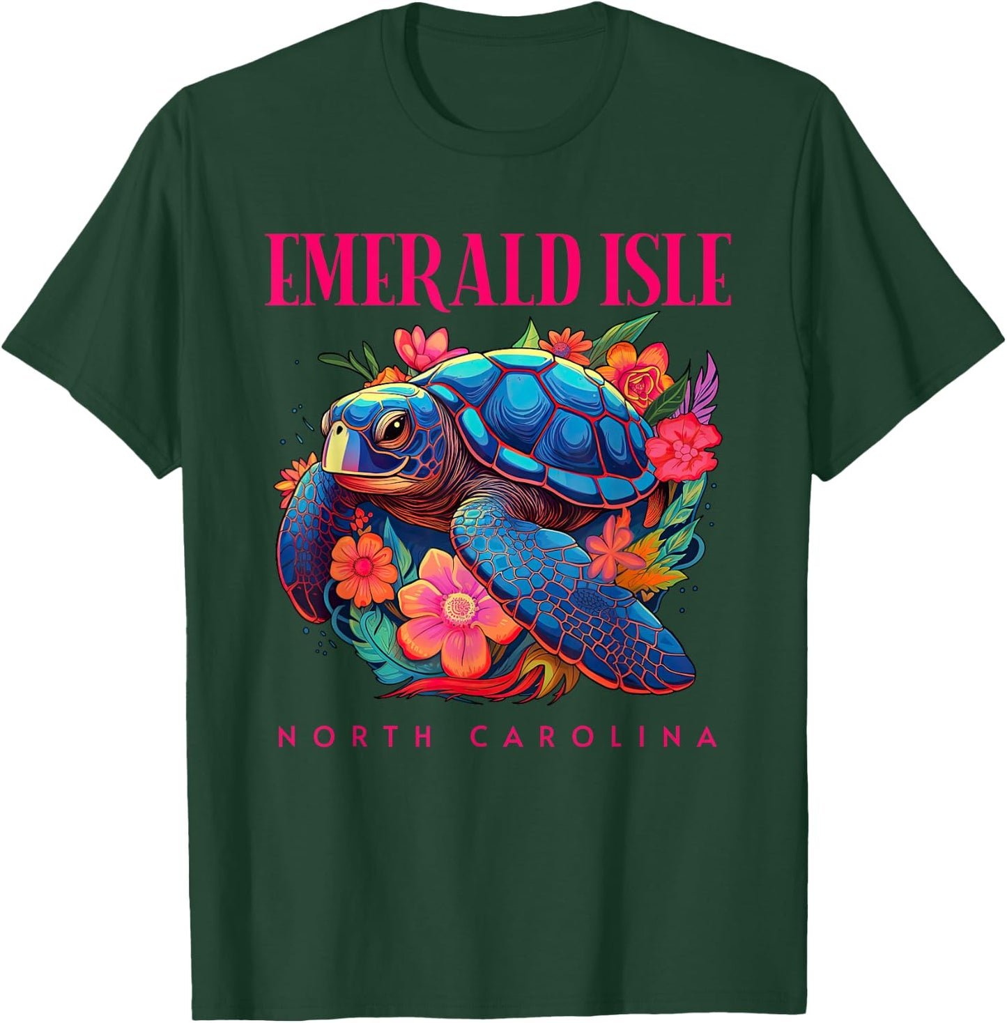 Emerald Isle North Carolina Floral Beach Turtle Souvenir T-Shirt - T-Shirt | Forest