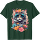 Sunglasses Tabby Cat Shirt for Girls Floral Flowers Graphic T-Shirt - T-Shirt | Forest
