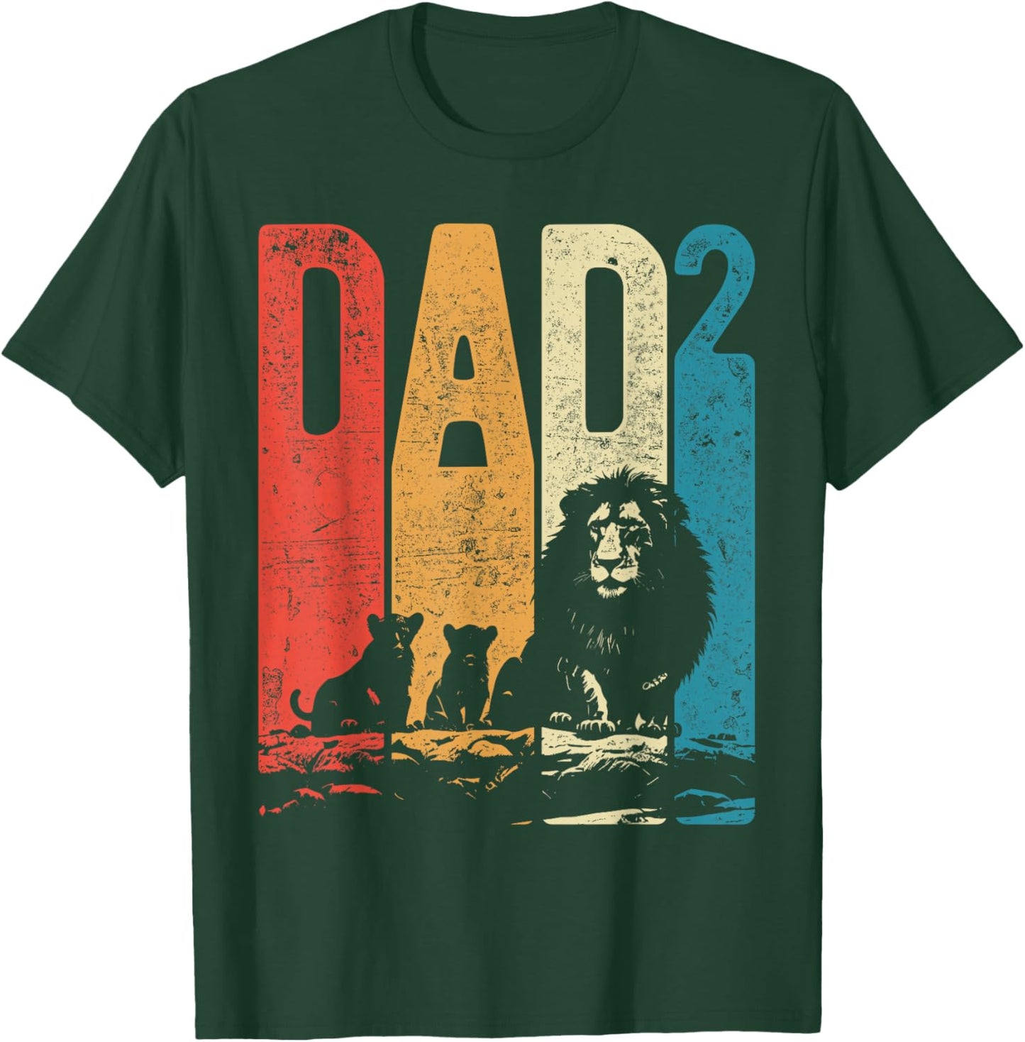 Papa Lion Cubs Father's Day Dad Squared Two Kids Retro T-Shirt - T-Shirt | Forest