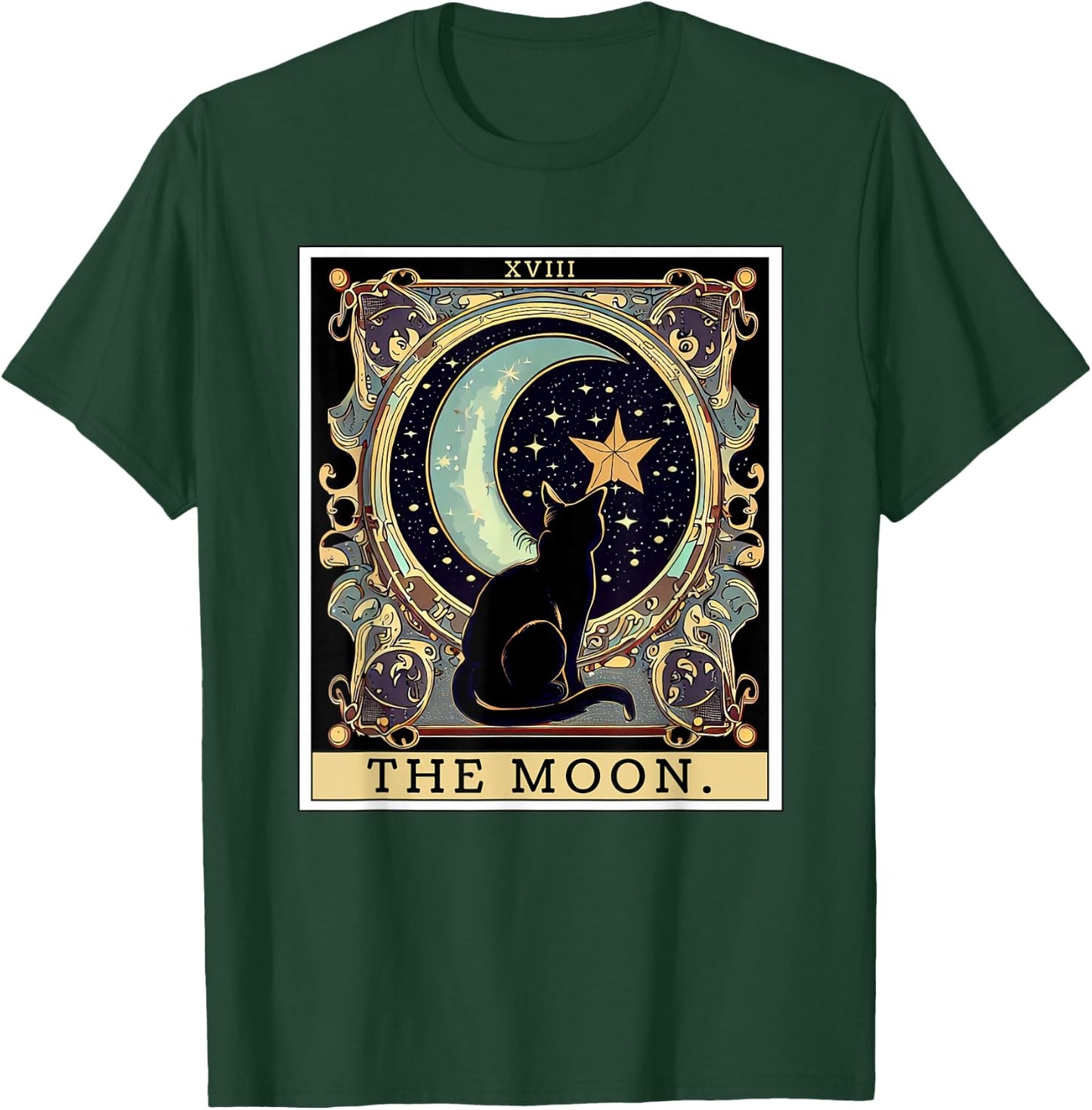 The Cresent Moon Tarot Card Vintage Black Cat Women's Men's T-Shirt - T-Shirt | Forest