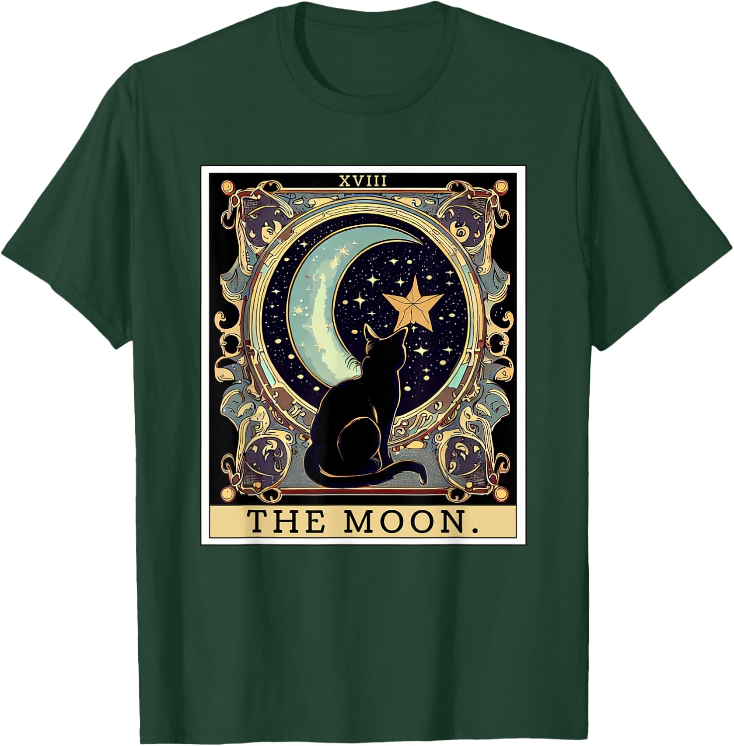 The Cresent Moon Tarot Card Vintage Black Cat Women's Men's T-Shirt - T-Shirt | Forest