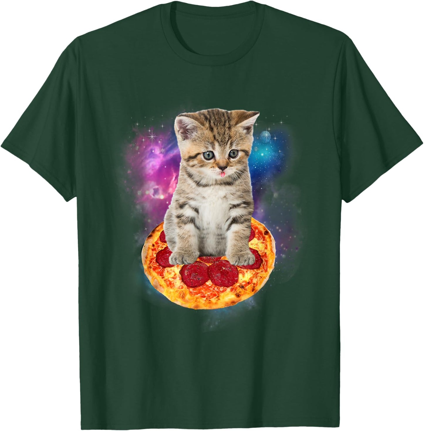 Funny Galaxy Cat in Space - Cat riding Pizza and Taco Lover Women Kids T-Shirt - T-Shirt | Forest
