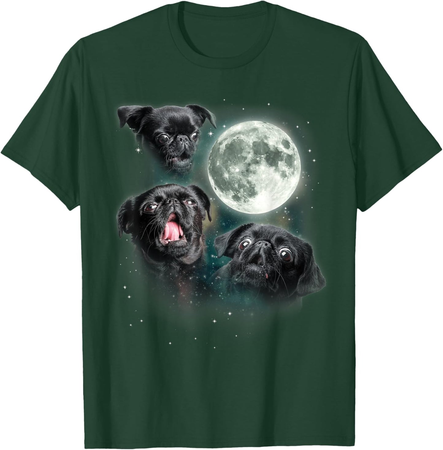 Brussels Griffon Moon | Three Howling Brabancon Funny 3 Dog T-Shirt - T-Shirt | Forest