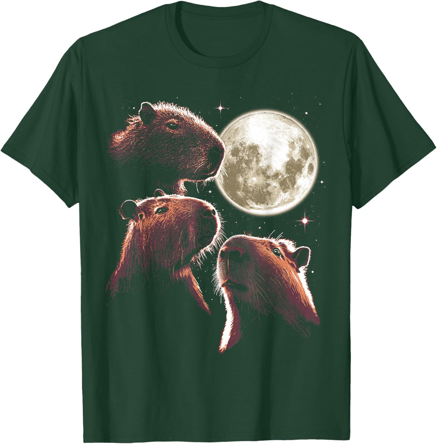 Three Capybara Moon Funny Capybara Meme Mystical Capybara T-Shirt - T-Shirt | Forest