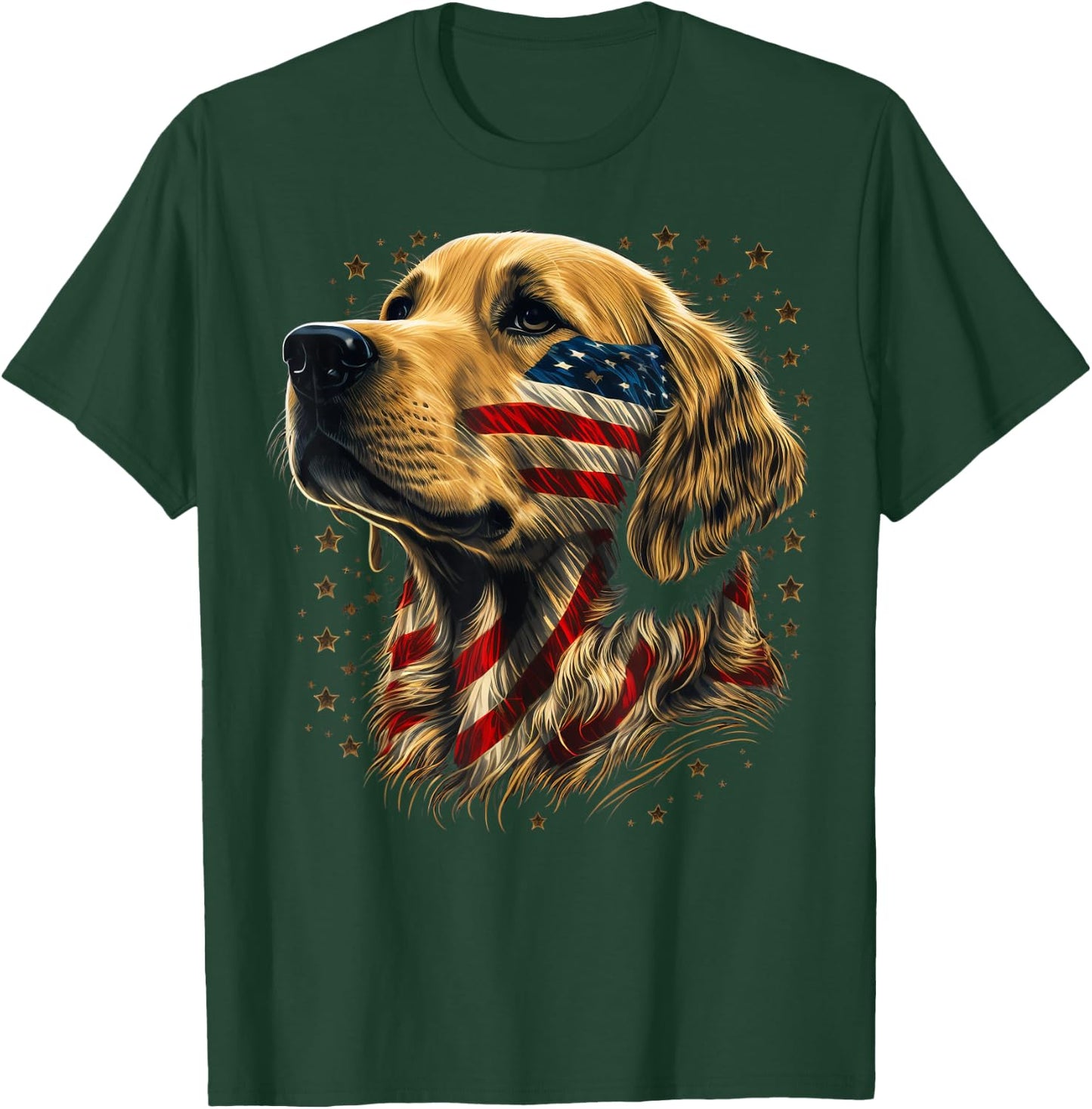 USA 4th Of July Goldie Patriotic American Golden Retriever T-Shirt - T-Shirt | Forest