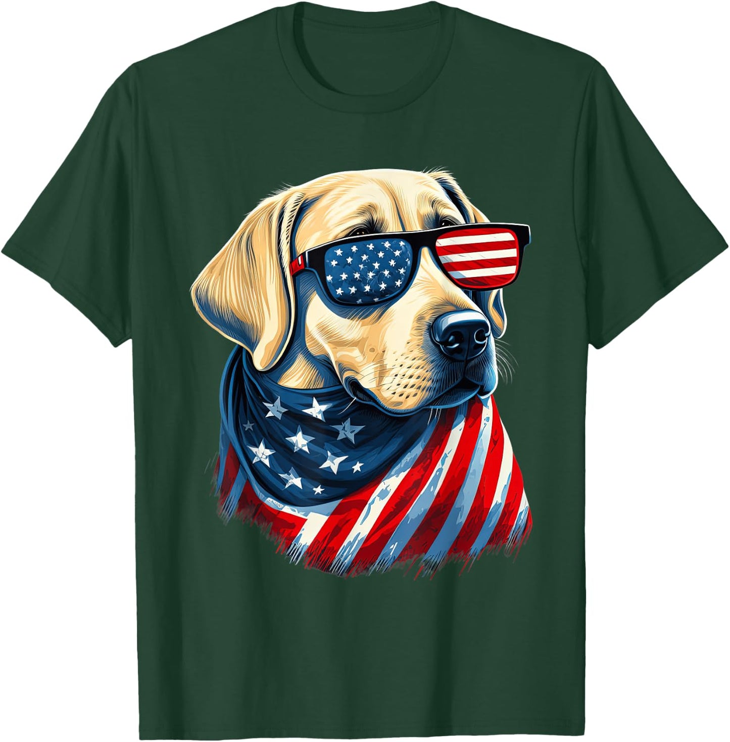 Yellow Labrador With American Flag Patriotic USA Women Kids Men T-Shirt - T-Shirt | Forest