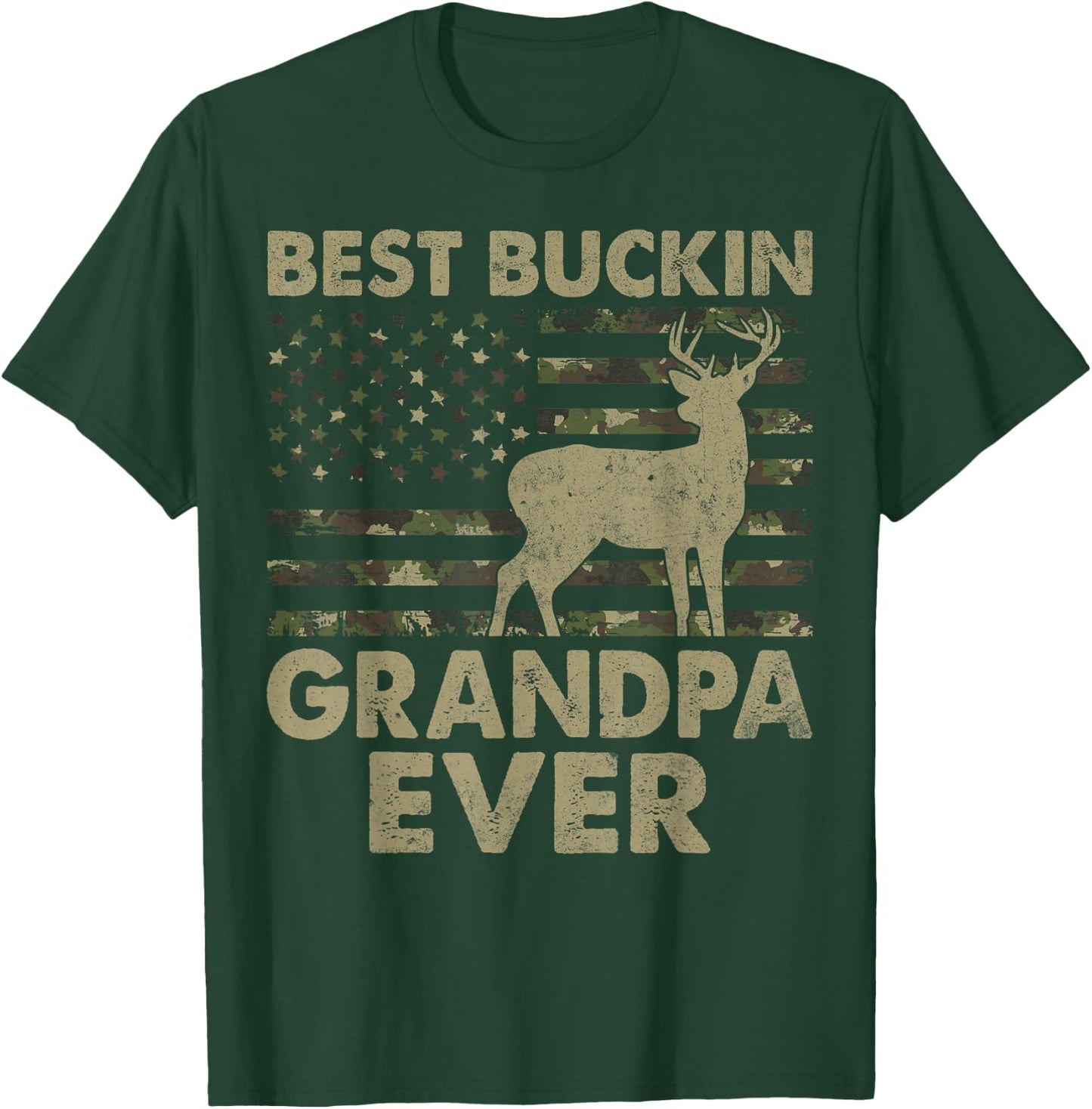 USA Flag Best Bucking Grandpa Ever Hunting Grandpa T-Shirt - T-Shirt | Forest
