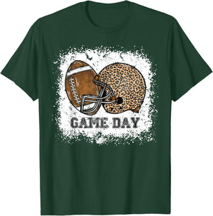 Bleached Game Day Leopard Football Helmet Sport Mom Girls T-Shirt - T-Shirt | Forest