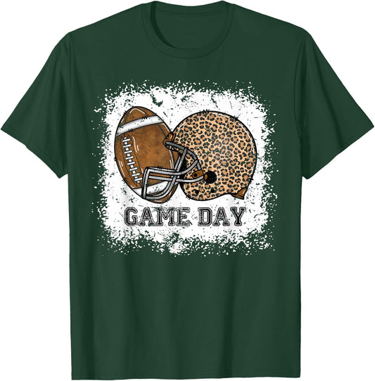 Bleached Game Day Leopard Football Helmet Sport Mom Girls T-Shirt - T-Shirt | Forest