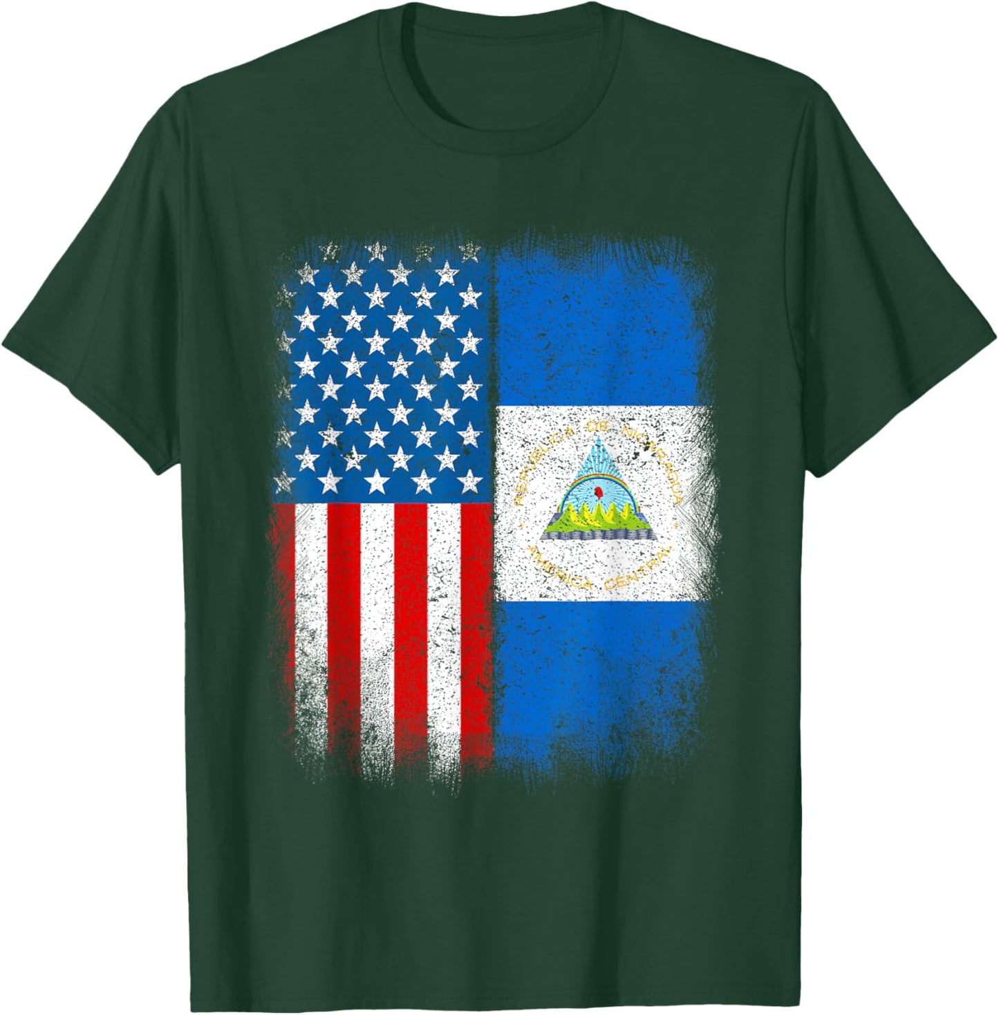 Vintage Half Nicaraguan American Flag Usa Nicaragua Country T-Shirt - T-Shirt | Forest