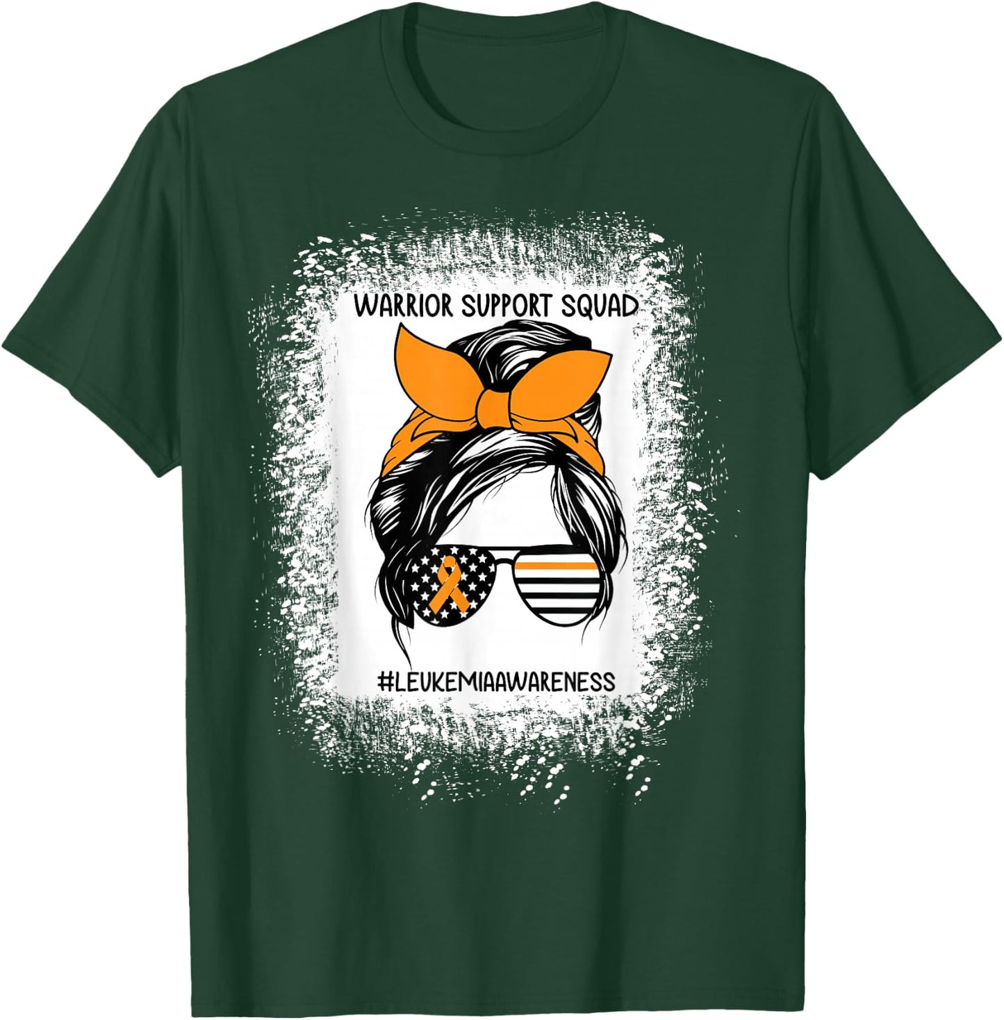 Leukemia Awareness Warrior Support Squad Messy Bun Sunglass T-Shirt - T-Shirt | Forest