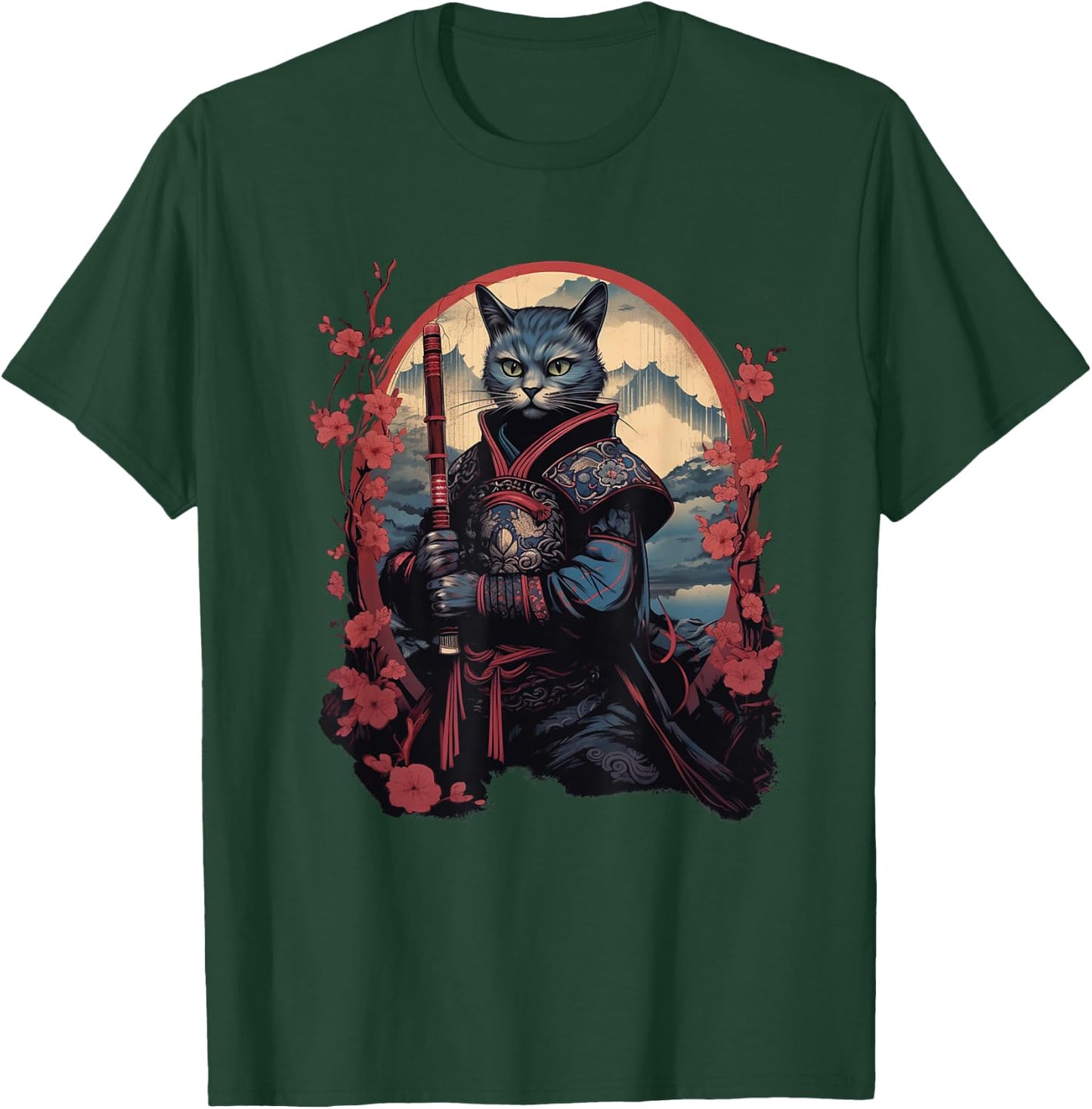 Vintage Japanese Samurai Ninja Cat Tattoo Kawaii Women Girls Kids T-Shirt - T-Shirt | Forest
