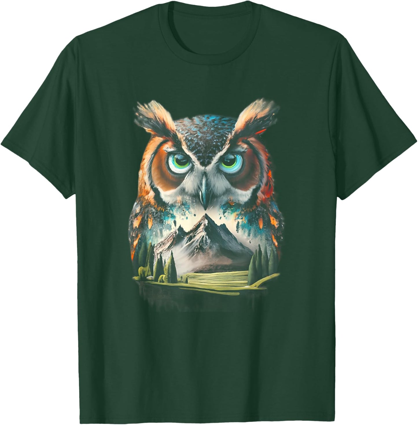Abstract Owl Mountain Realistic Animal Nature T-Shirt - T-Shirt | Forest