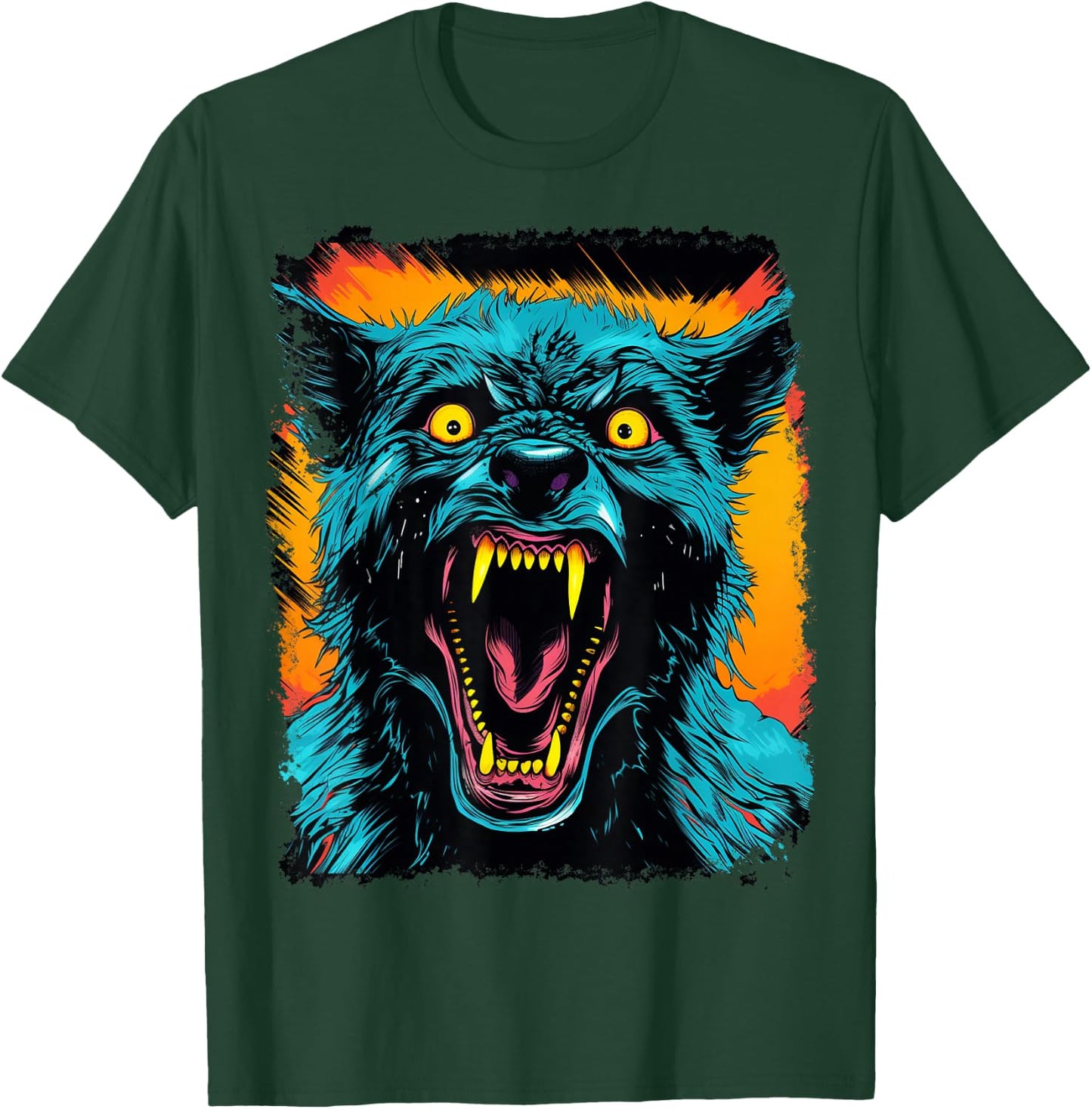 FrightNightFits Werewolf Halloween Graphic - Black, -Adults & Kids, Short Sleeve, Small T-Shirt - T-Shirt | Forest