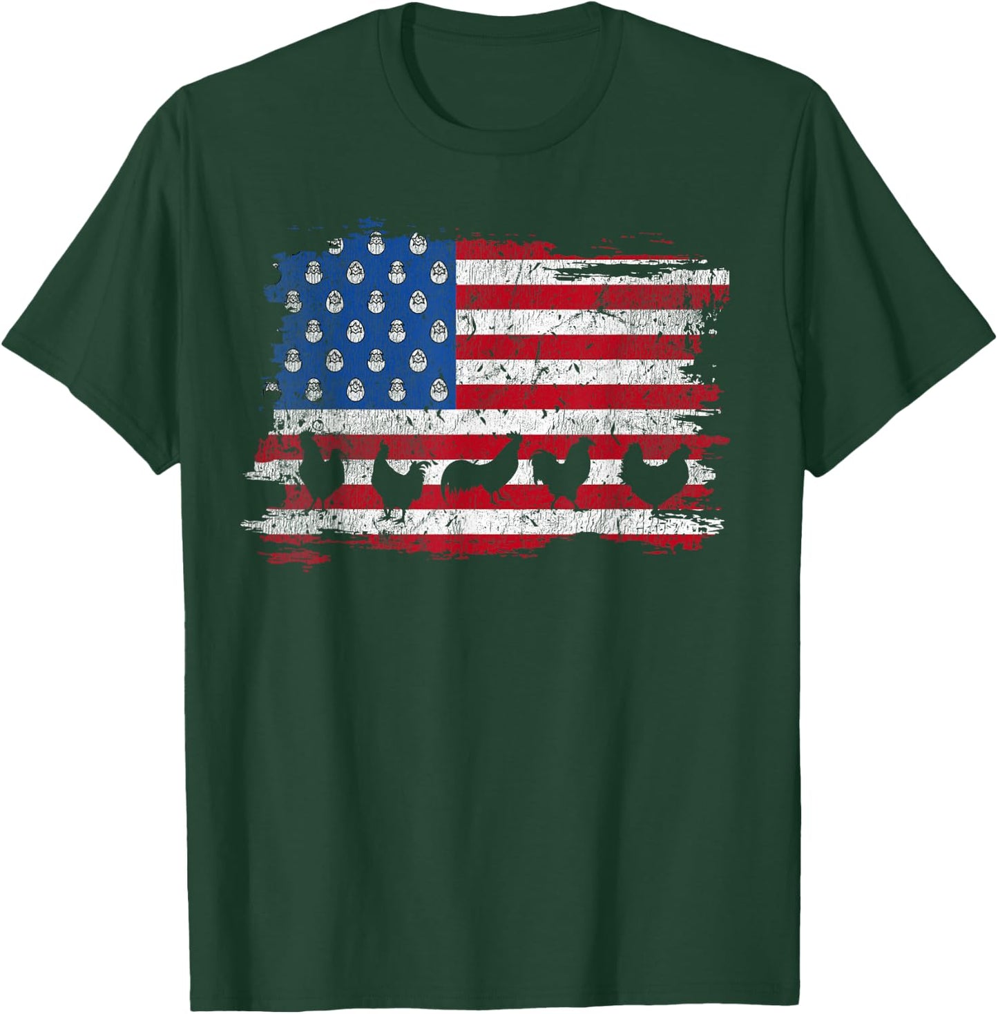 American Flag Chicken 4th Of July Farmer Farming Patriotic T-Shirt - T-Shirt | Forest