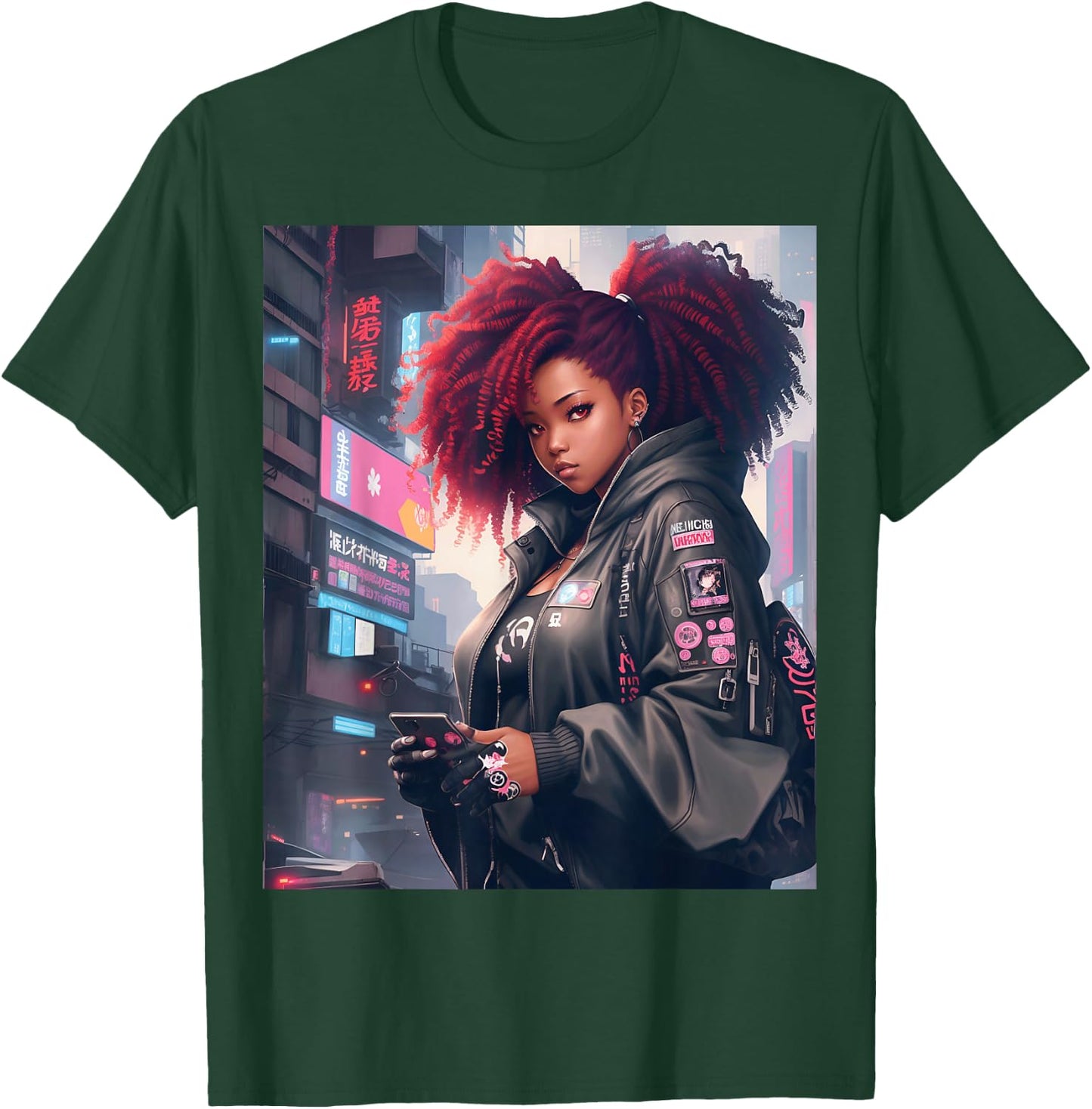Black Anime Girl Kawaii Waifu Aesthetic T-Shirt - T-Shirt | Forest