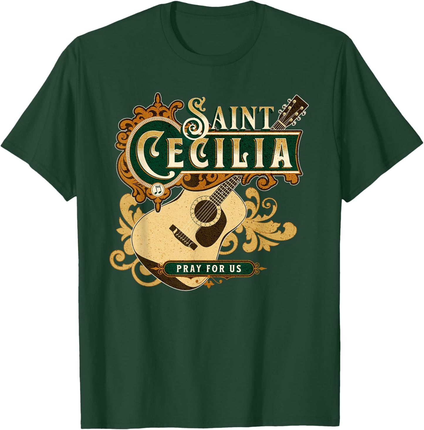 St Cecilia of Rome Patron Saint of Music Catholic Guitar T-Shirt - T-Shirt | Forest