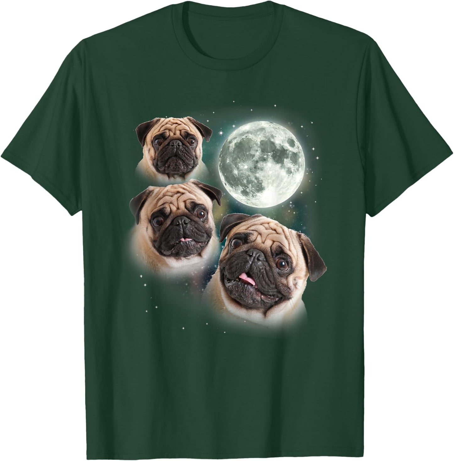 Funny Pug Shirt | 3 Pug Moon Dog Lovers Three Space Canines T-Shirt - T-Shirt | Forest