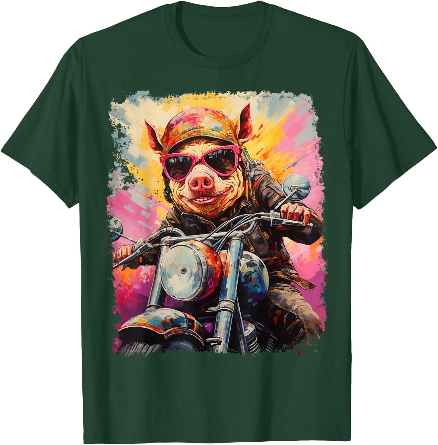 Motorbike Gear Pig on Motorcycle T-Shirt - T-Shirt | Forest