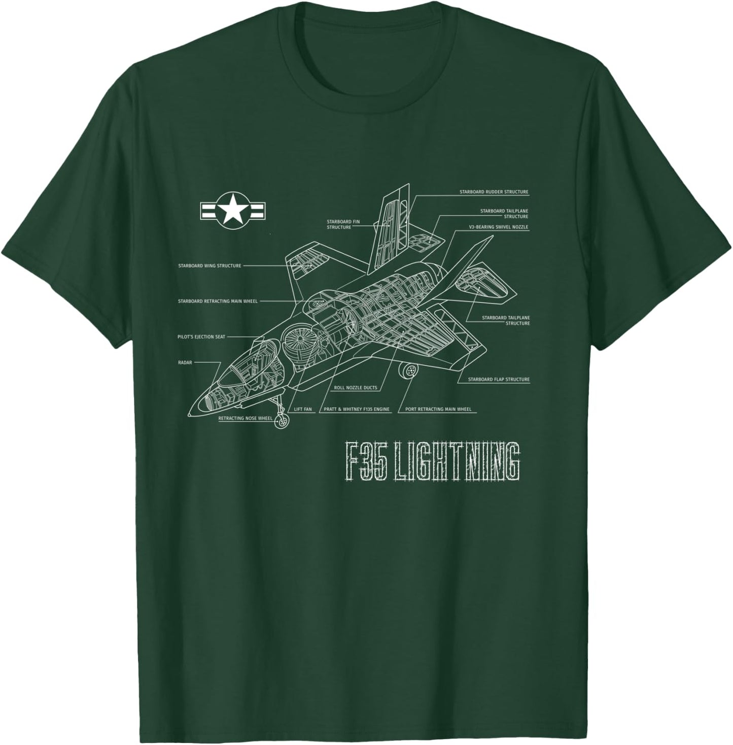 American Aircraft Stealth Fighter F35 lightning blueprint T-Shirt - T-Shirt | Forest