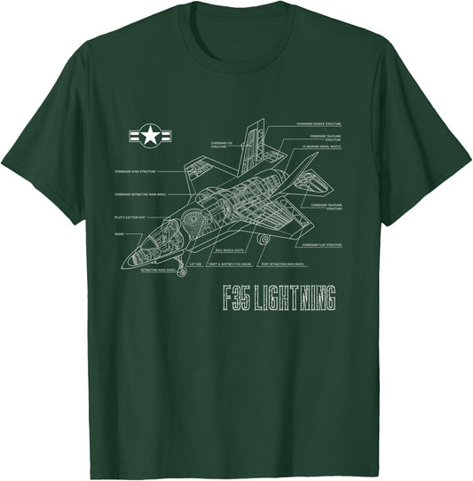 American Aircraft Stealth Fighter F35 lightning blueprint T-Shirt - T-Shirt | Forest