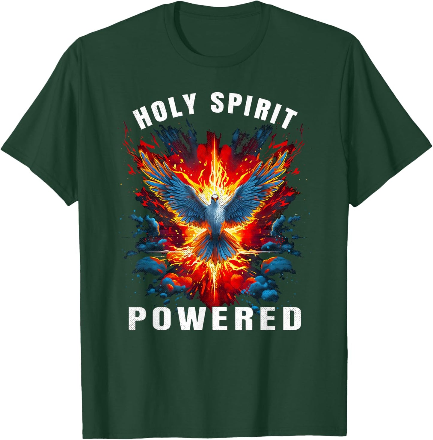 Holy Spirit Powered Dove With Fire Christian Men And Women T-Shirt - T-Shirt | Forest