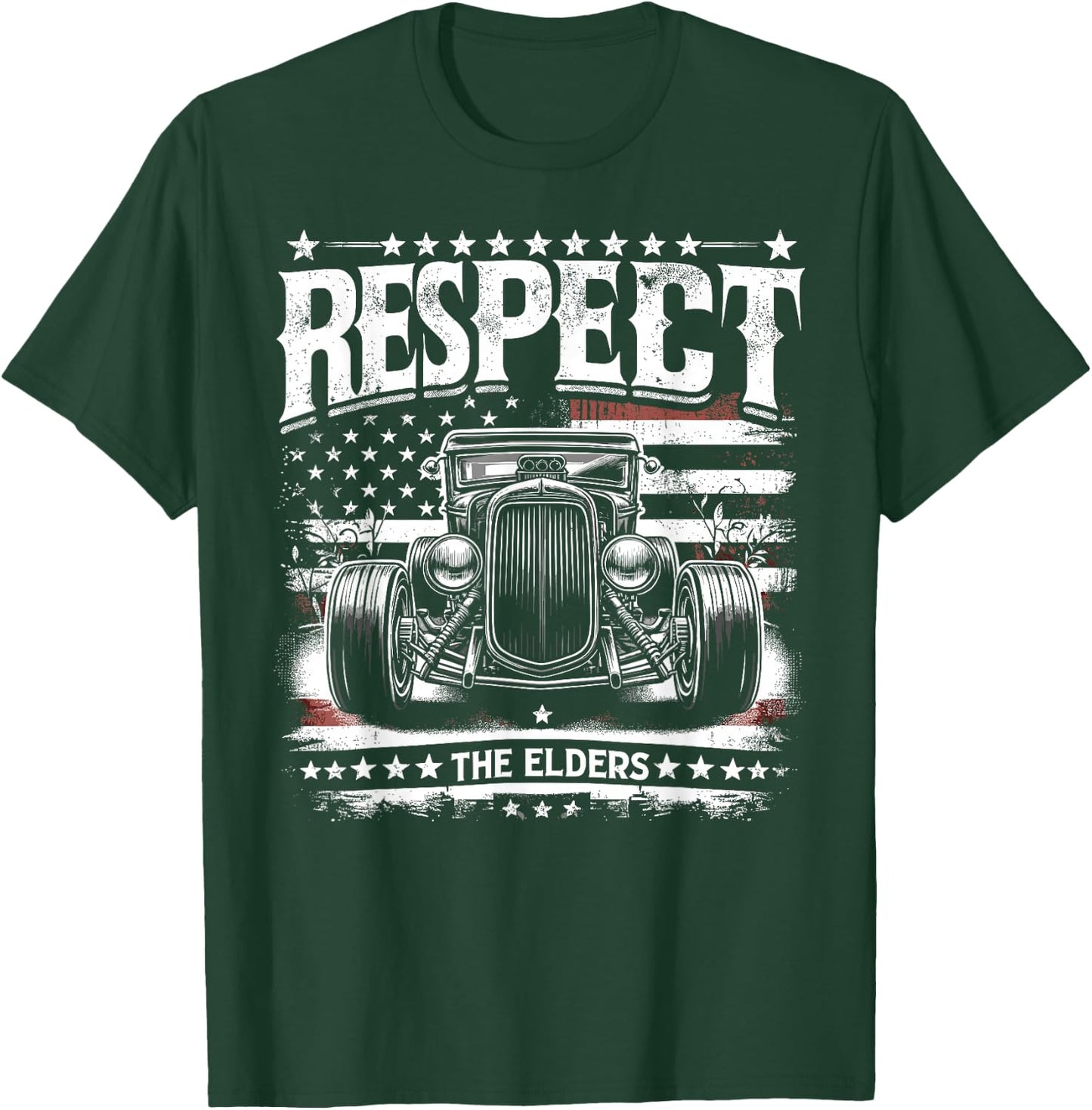 Hot Rod Grandpa, Respect The Elders, Patriotic Rat Rod Car T-Shirt - T-Shirt | Forest
