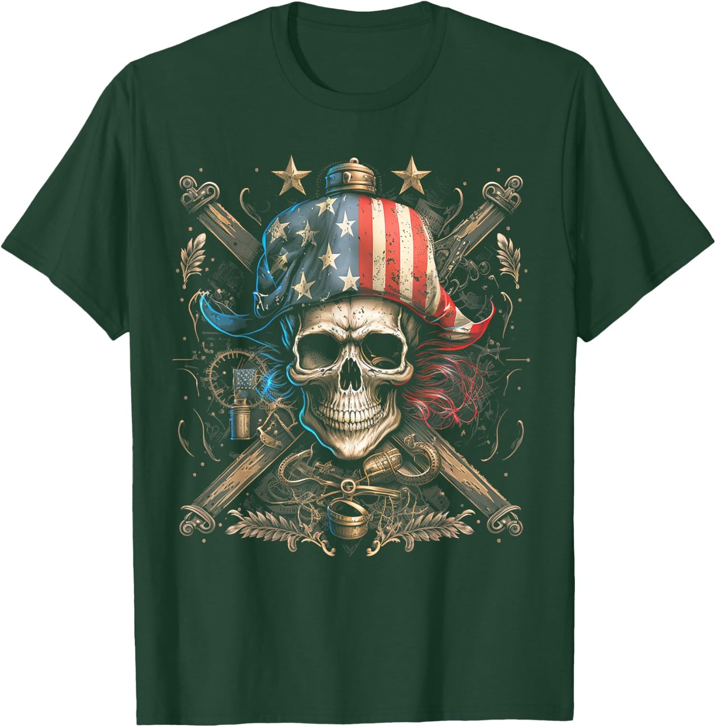 Pirate 4th of July American Flag USA America Funny T-Shirt - T-Shirt | Forest