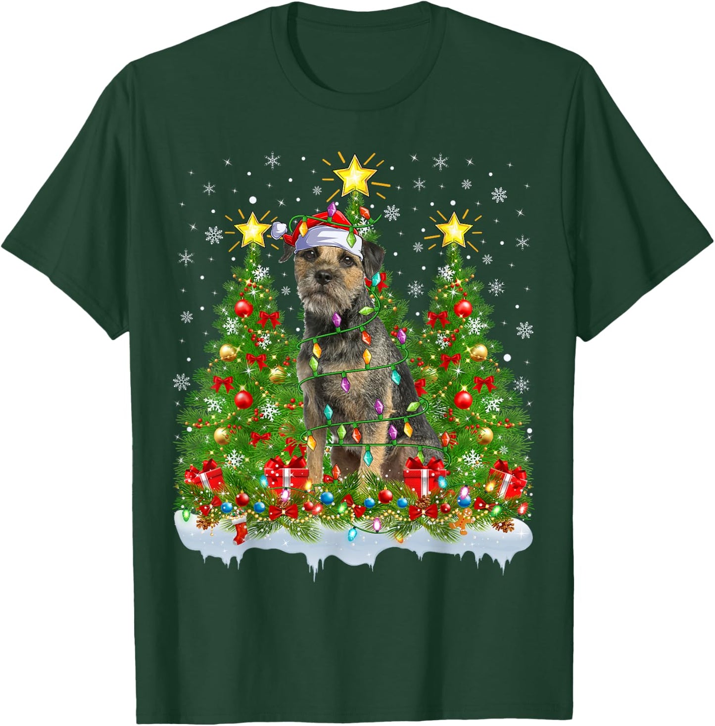 Xmas Tree Decoration Santa Border Terrier Dog Christmas T-Shirt - T-Shirt | Forest