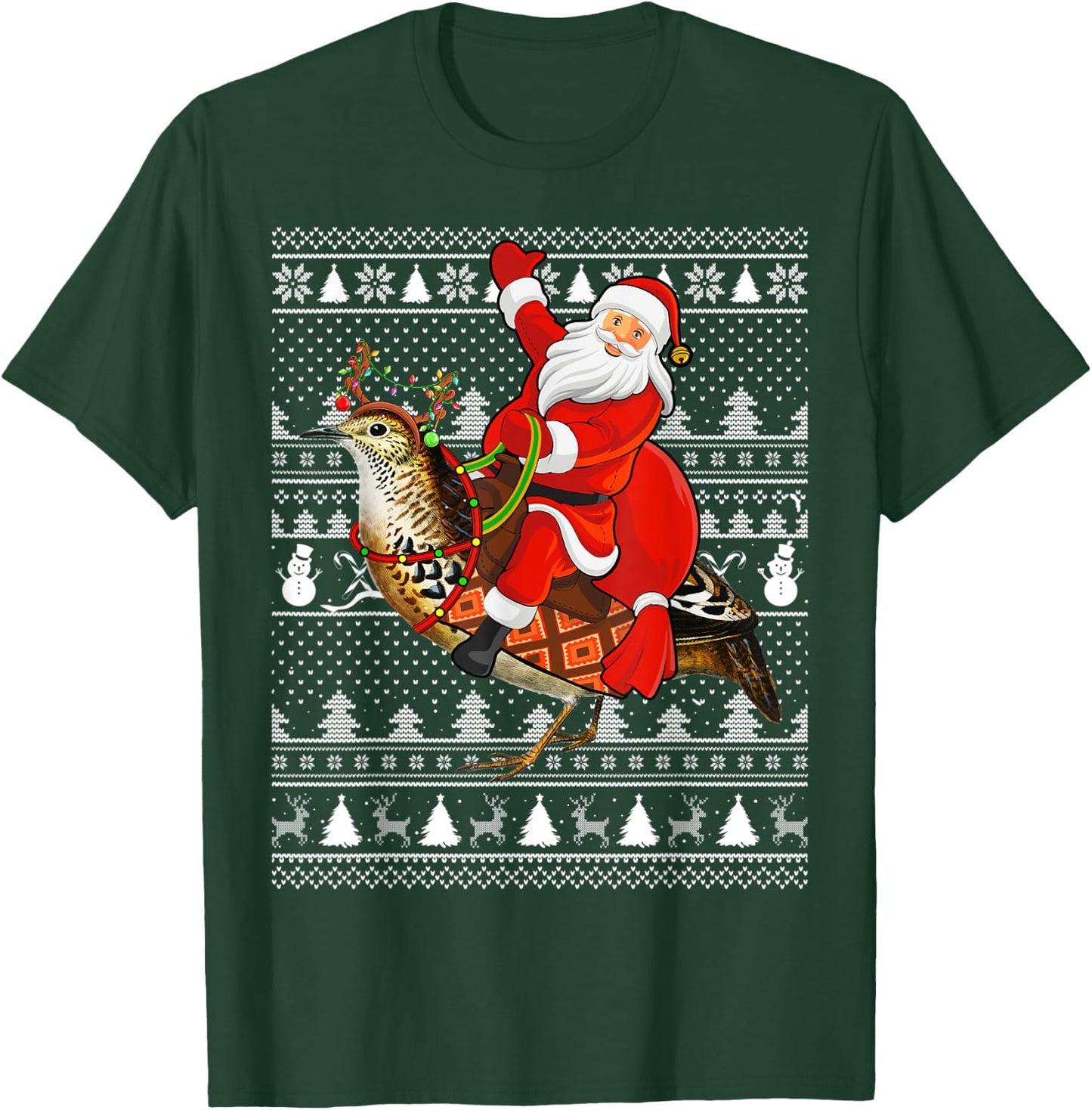 Quail Bird Xmas Holiday Ugly Santa Riding Quail Christmas T-Shirt - T-Shirt | Forest