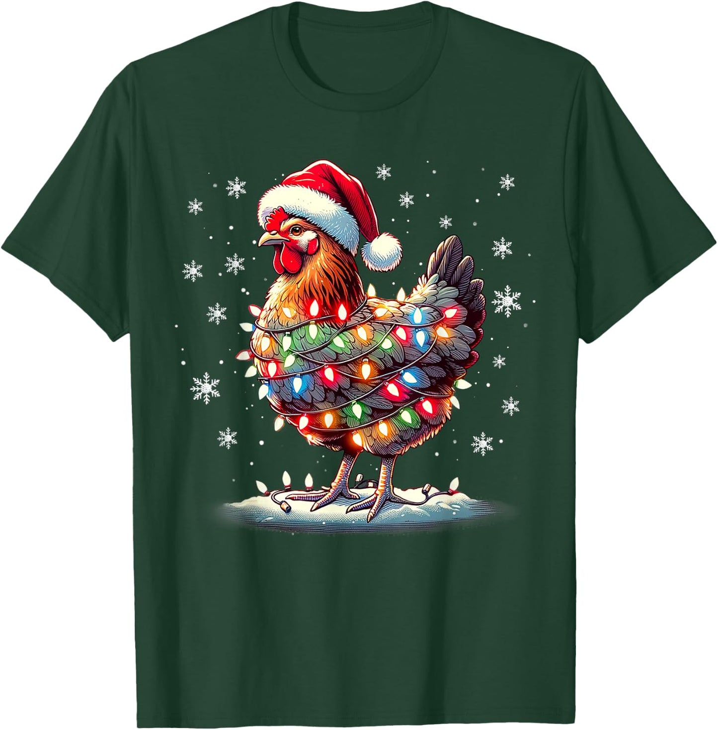 Chicken Santa Christmas Light Funny Xmas Chicken Pajamas T-Shirt - T-Shirt | Forest