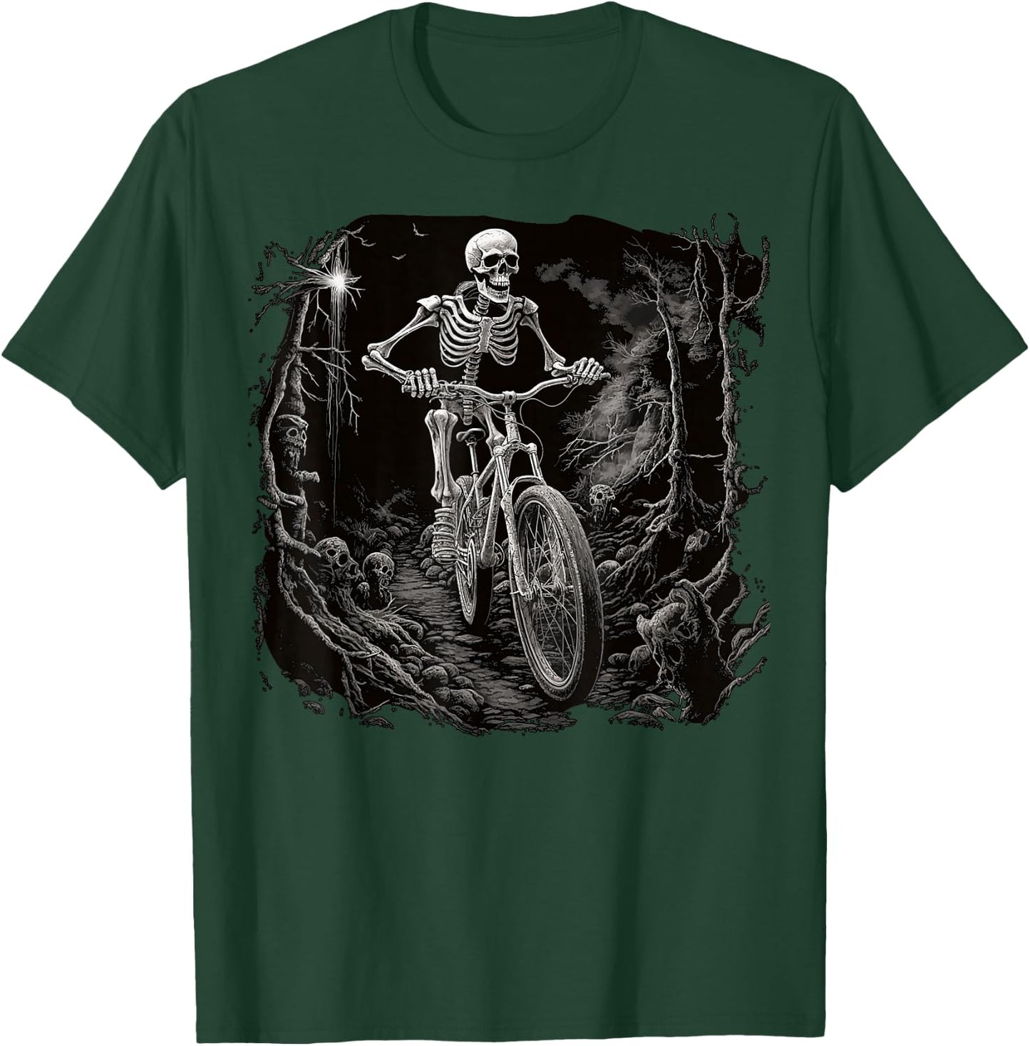 Cycling Skeleton Mountain MTB Bike Cyclist Skeleton T-Shirt - T-Shirt | Forest