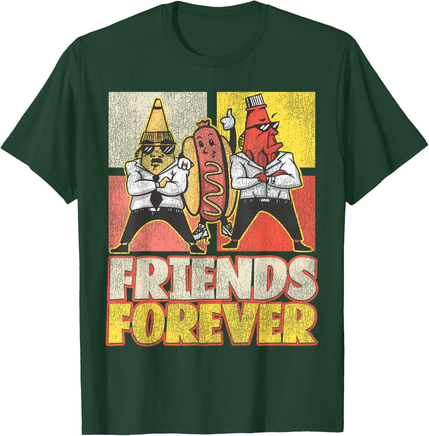 Hot Dog Adult Vintage Friends Forever T-Shirt - T-Shirt | Forest