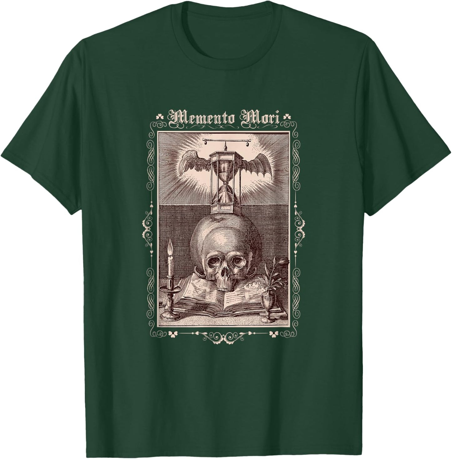 Memento Mori Gothic Skull Hourglass Witch Dark Academy T-Shirt - T-Shirt | Forest