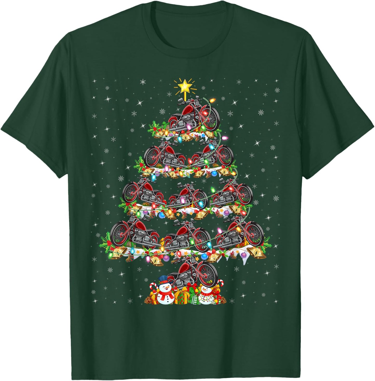 Motorcycle Xmas Lighting Santa Motorcycle Christmas Tree T-Shirt - T-Shirt | Forest