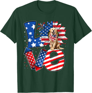 4th of July Decor Patriotic LOVE Golden Retriever Dog USA T-Shirt - T-Shirt | Forest