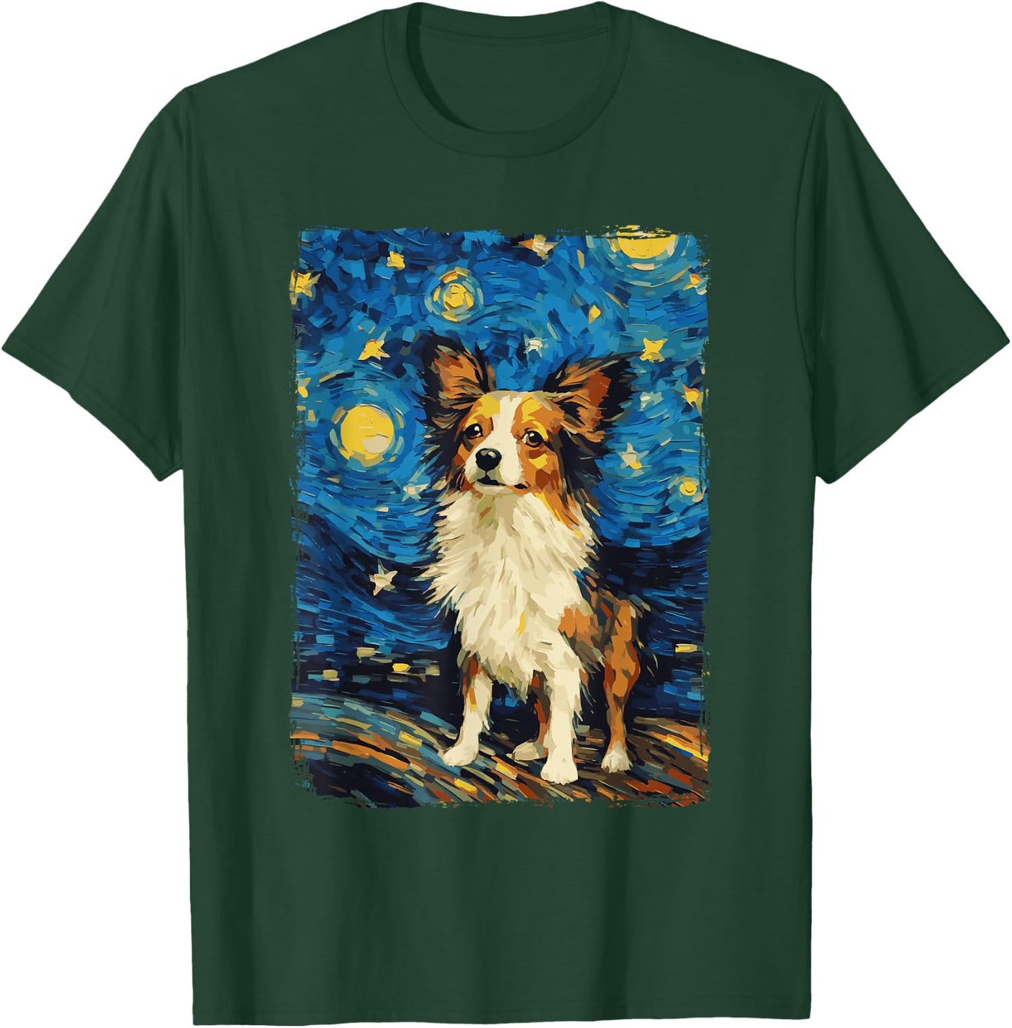 Papillon Dog Starry Night T-Shirt - T-Shirt | Forest