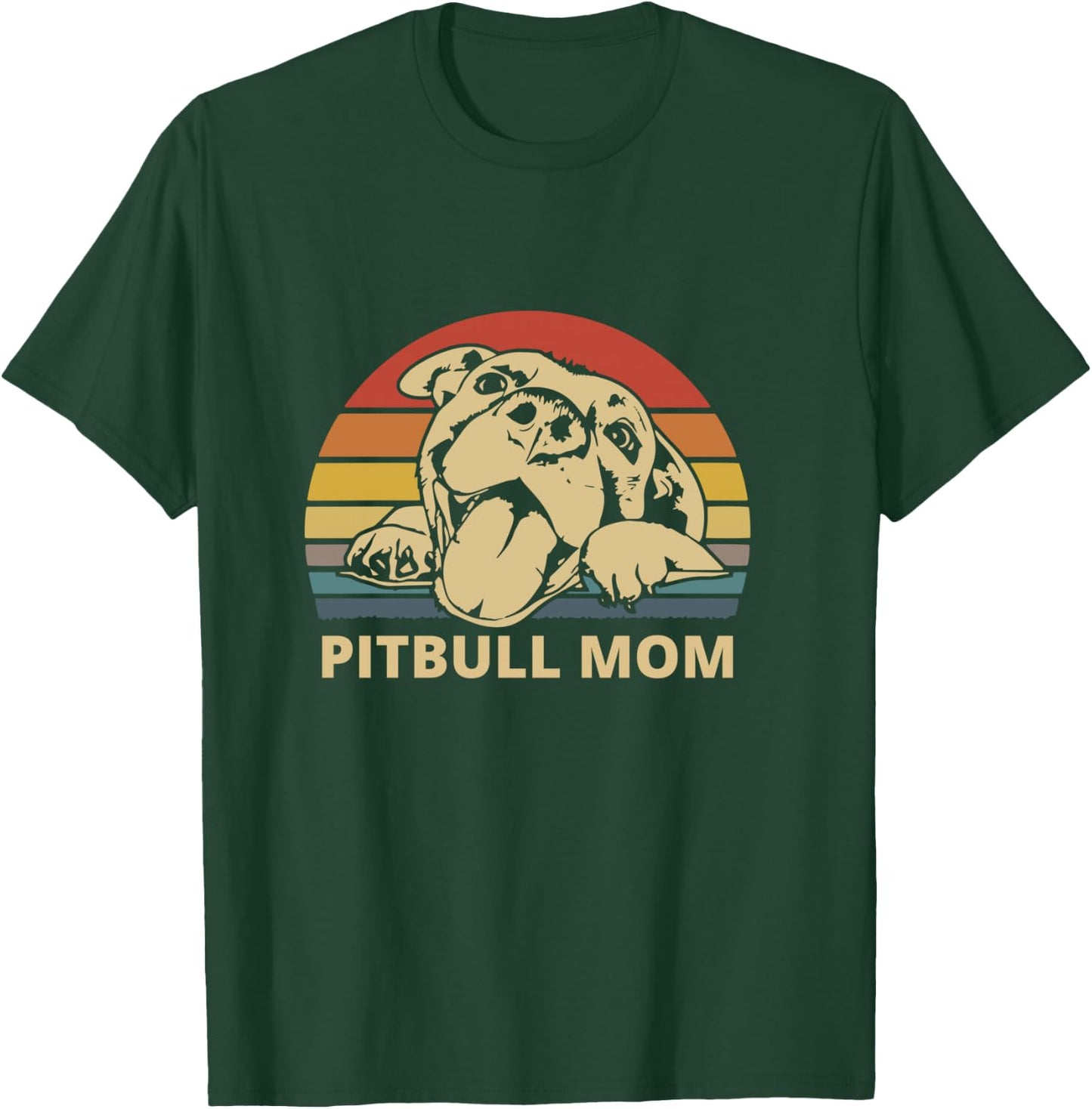Vintage Pitbull Mom | Happy smiling Pitbull Mom on Sunset T-Shirt - T-Shirt | Forest
