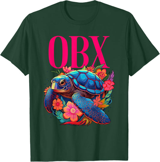 OBX Floral Beach Turtle Souvenir Men Women Girls Kids T-Shirt - T-Shirt | Forest