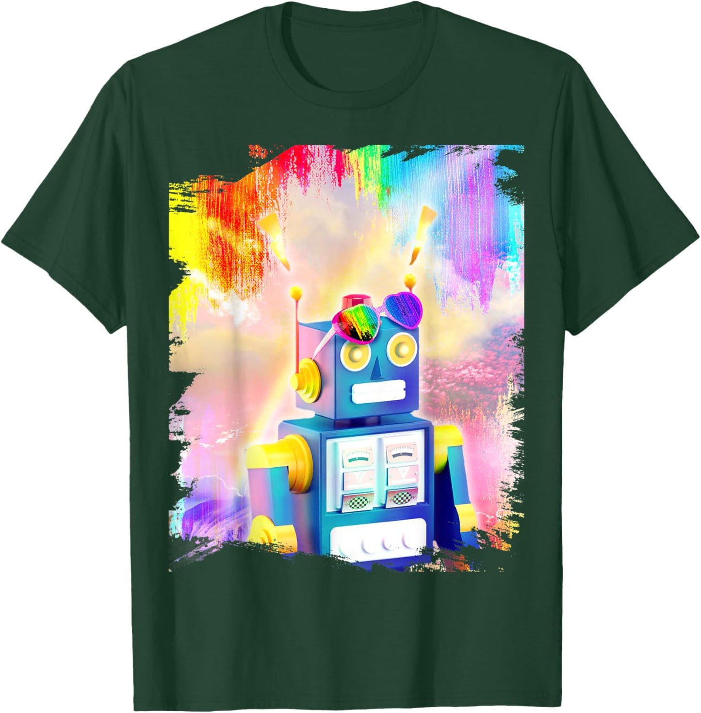 Rainbow robot wearing glasses heart love T-Shirt - T-Shirt | Forest