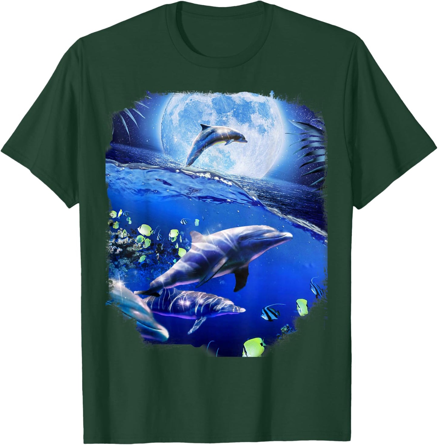 Moon Dolphin Space Dolphins T-Shirt - T-Shirt | Forest