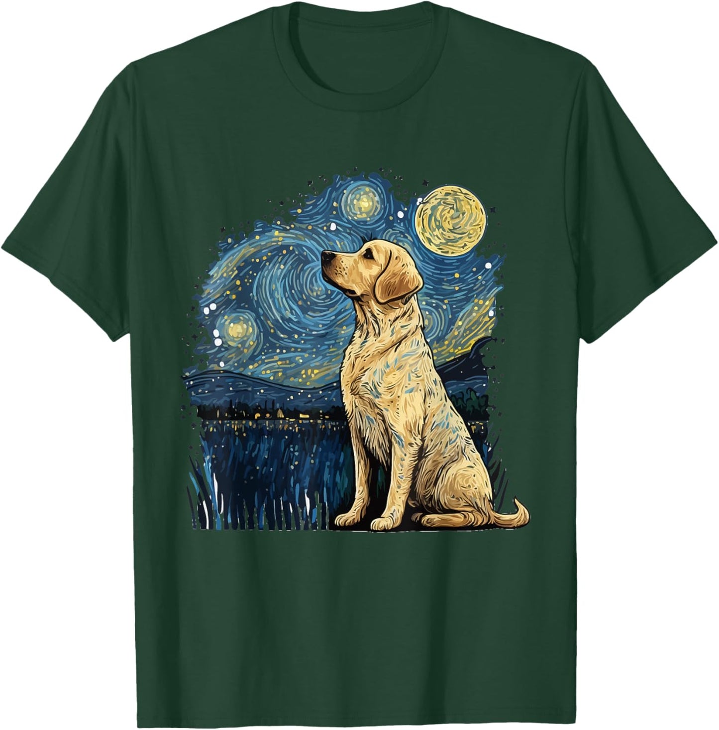 Golden Retriever Starry Night Van Gogh Golden Lab T-Shirt - T-Shirt | Forest