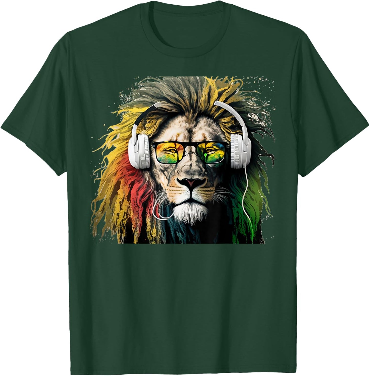 Rasta Lion Rastafari Design Reggae & Jamaica Vibes Headphone T-Shirt - T-Shirt | Forest
