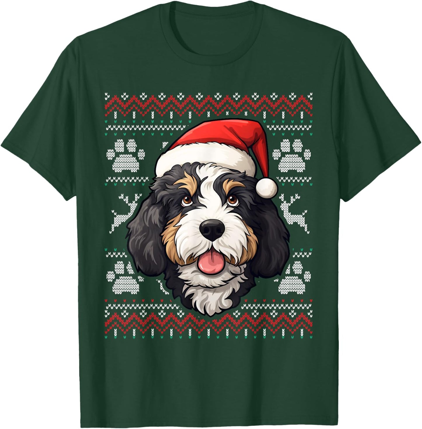 Bernedoodle Santa Hat Christmas Funny Dog Mom Dad T-Shirt - T-Shirt | Forest