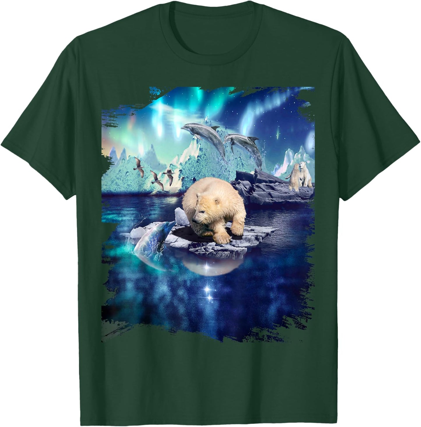 Dolphin and Northern Polar Bear, Lights and Dolphins T-Shirt - T-Shirt | Forest