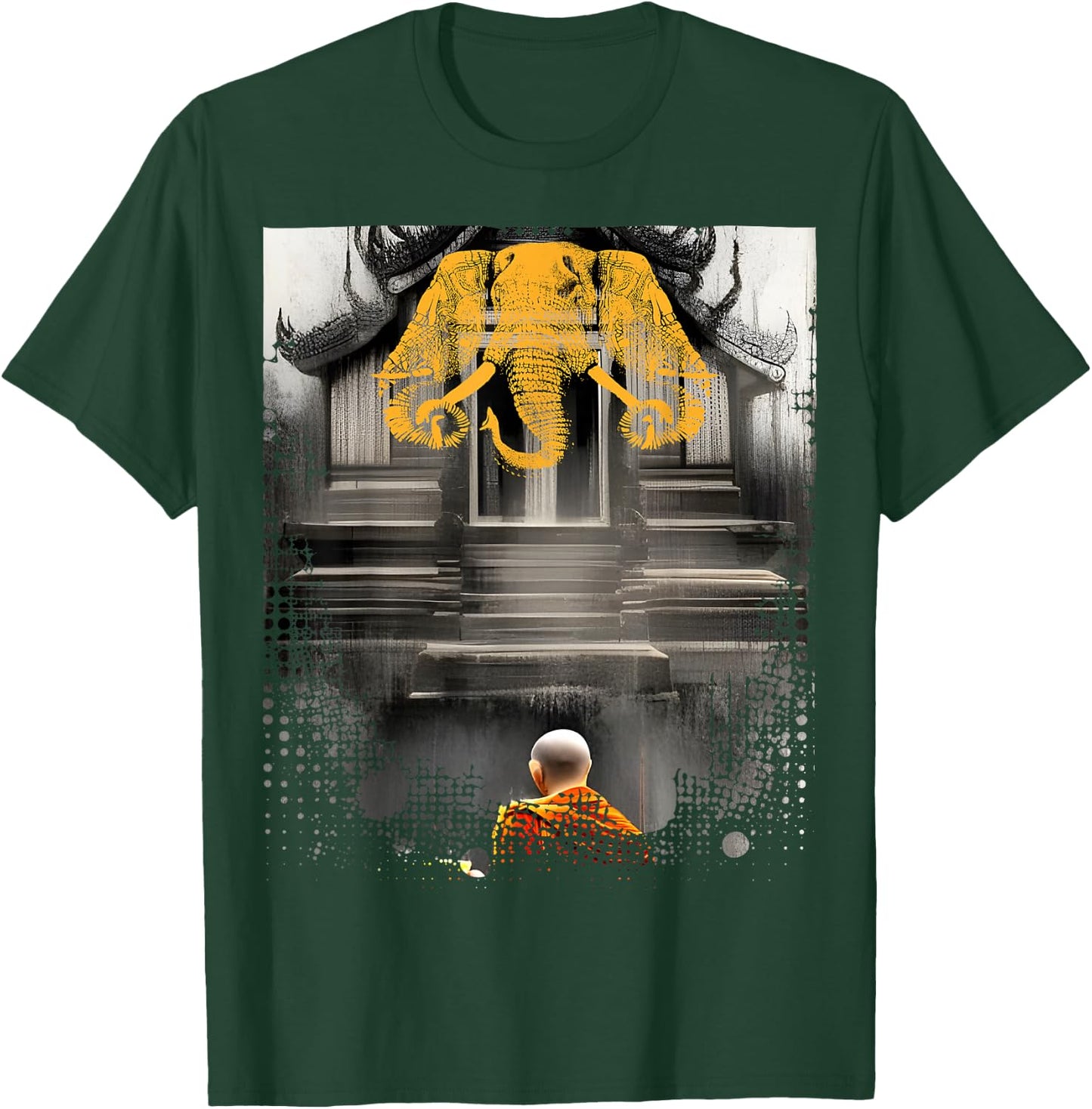 Laos 3 Head Elephant & Lao Monk Asian Buddhist Temple Flag T-Shirt - T-Shirt | Forest