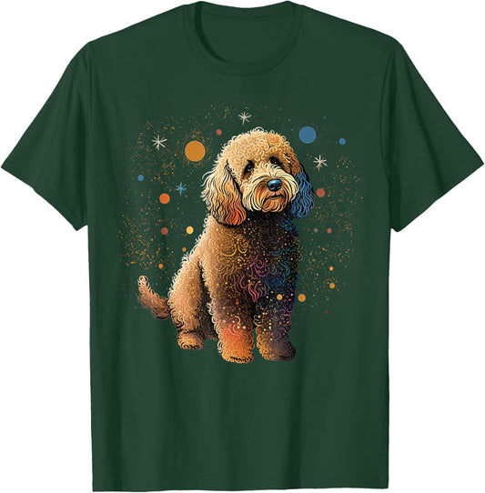 Outer Space Goldensoodle on Galaxy Astronaut Golden Doodle T-Shirt - T-Shirt | Forest