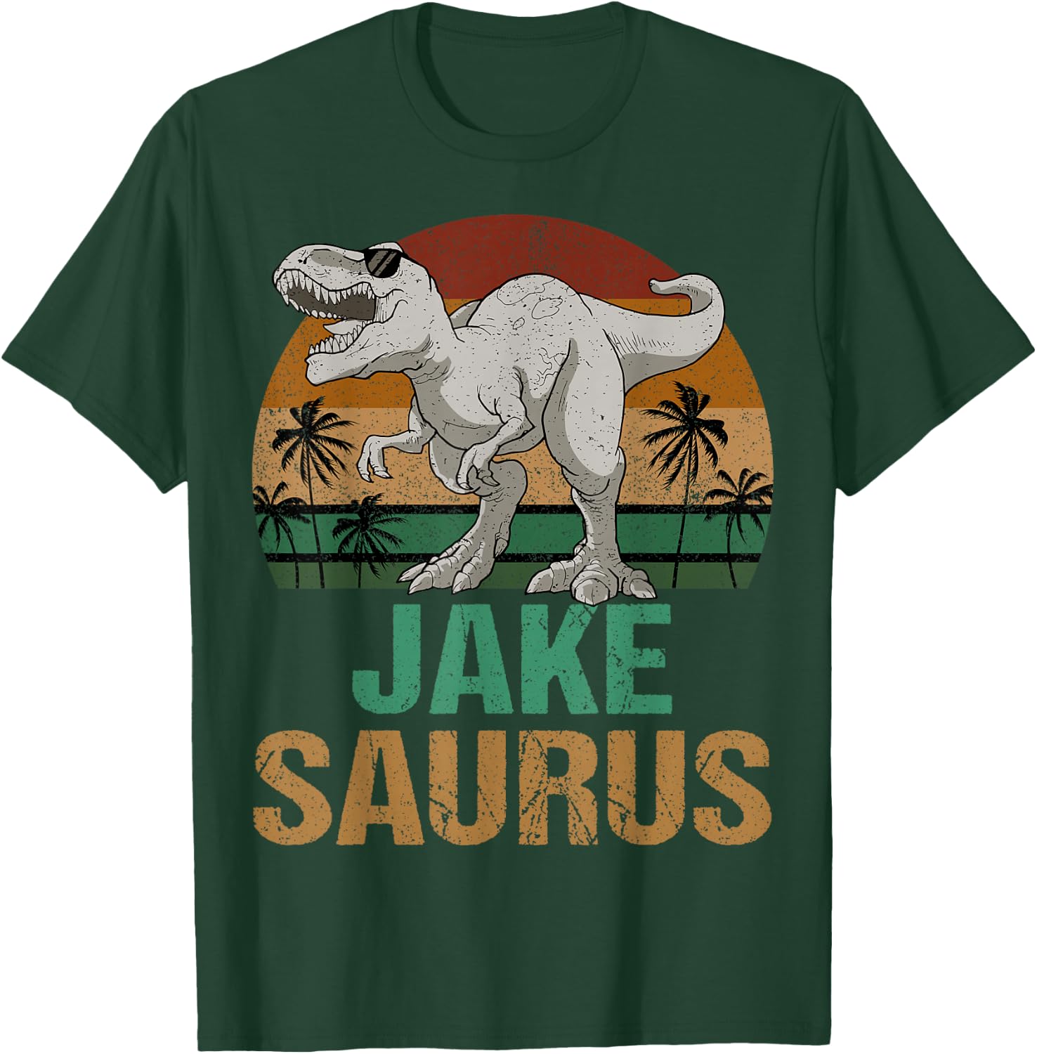 Jake Saurus Dinosaur T Rex First Name Personalized T-Shirt - T-Shirt | Forest